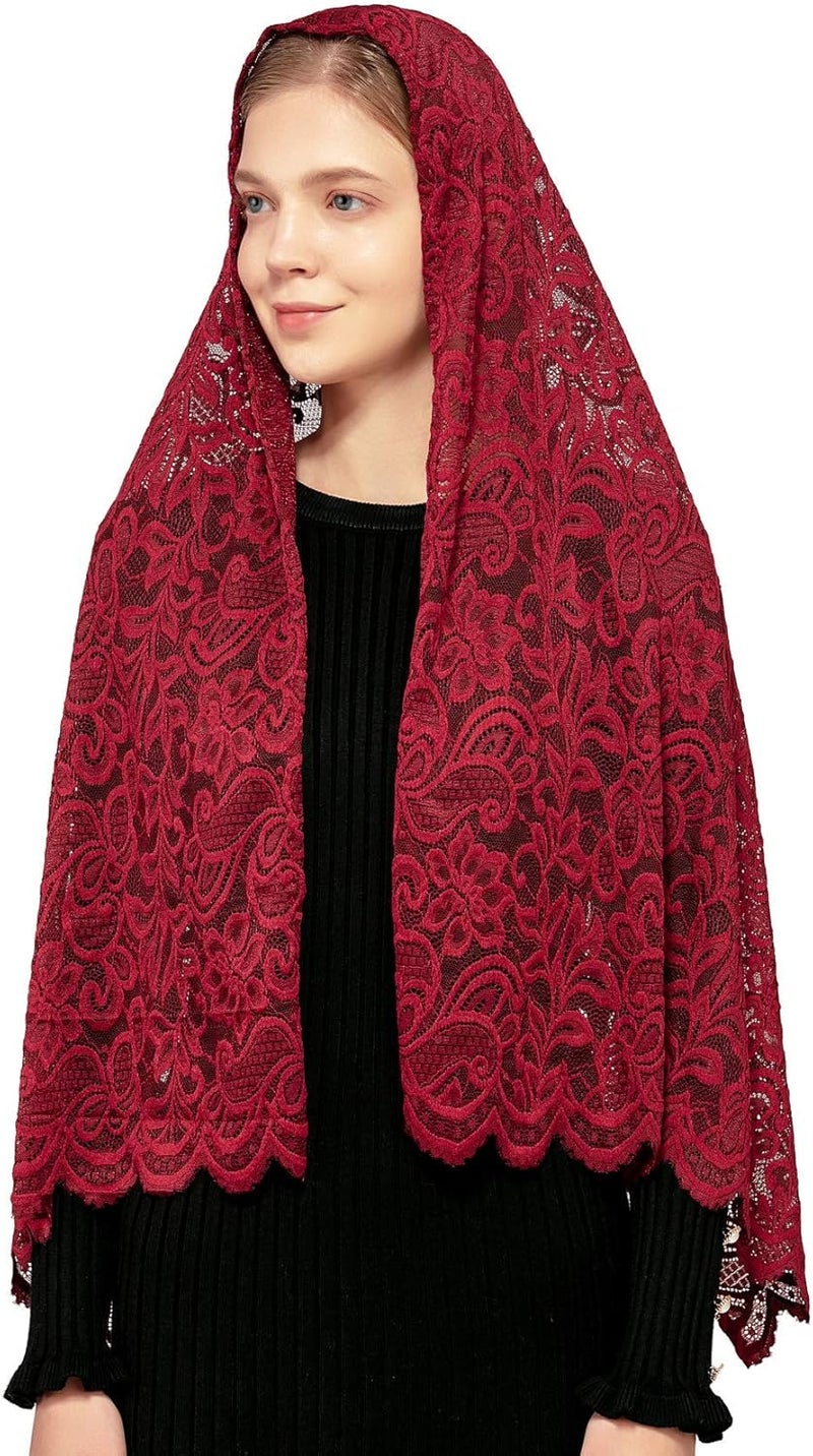 Wgior Rectangular Chapel Veil Scarf Catholic Church Veils Mantilla Wrap Shawl Mass Head Covering - Image 2